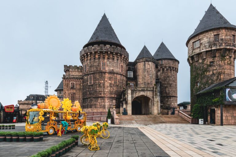 Explore the enchanting architecture of Ba Na Hills' castle in Da Nang, Vietnam. Perfect for travel enthusiasts.